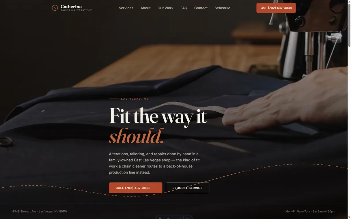 Desktop view of a website design concept for Catherine Tailor & Alterations (Tailor & alterations) by The Website's Website — not commissioned client work