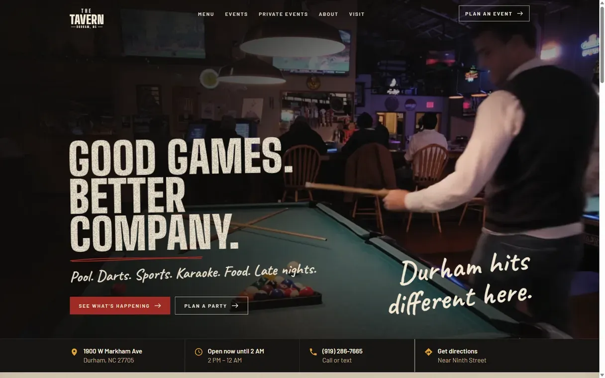 Desktop view of a website design concept for The Tavern (Bar & restaurant) by The Website's Website — not commissioned client work